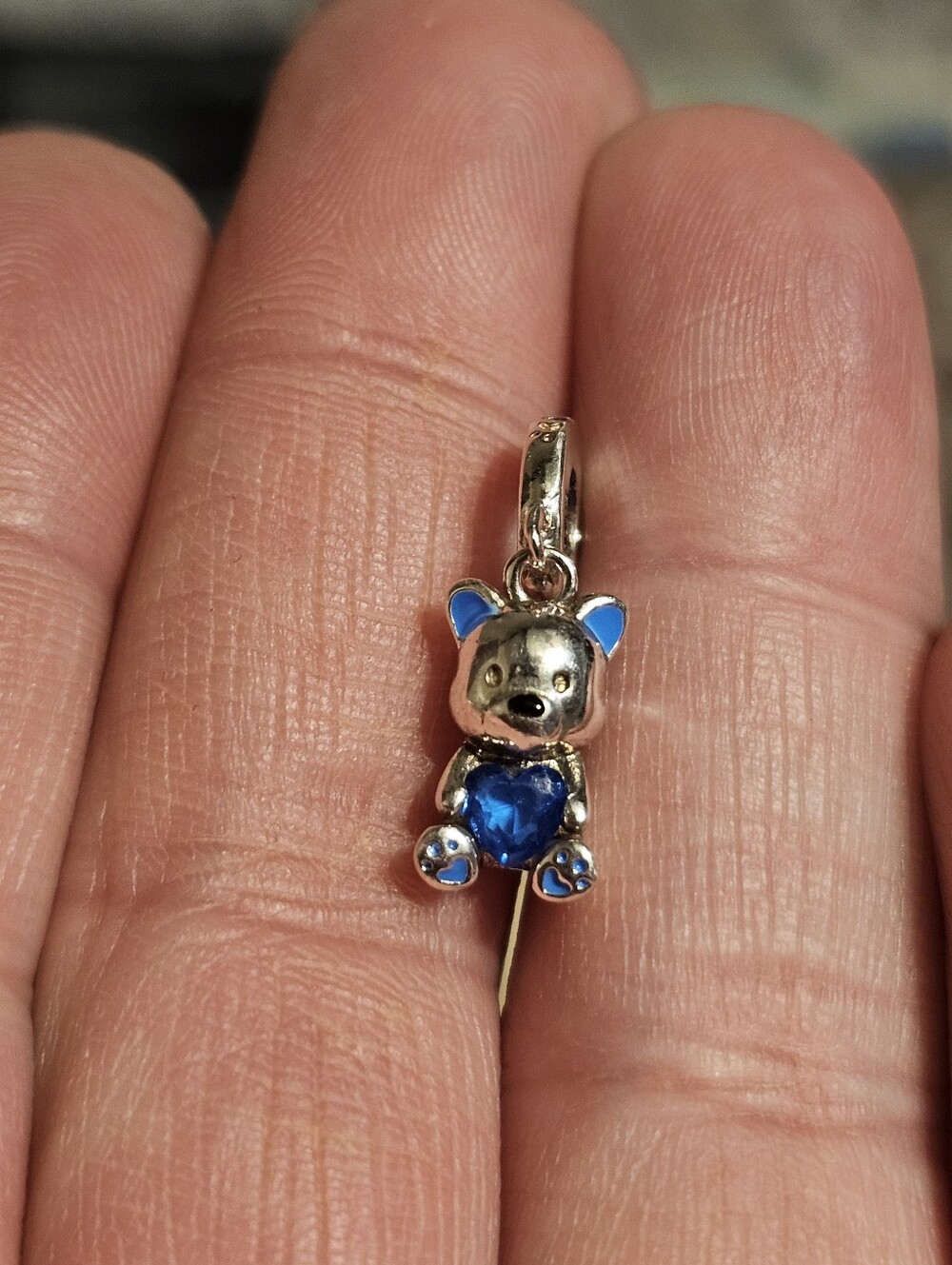 Sterling Silver 925 Bear & Heart Charm Pendant